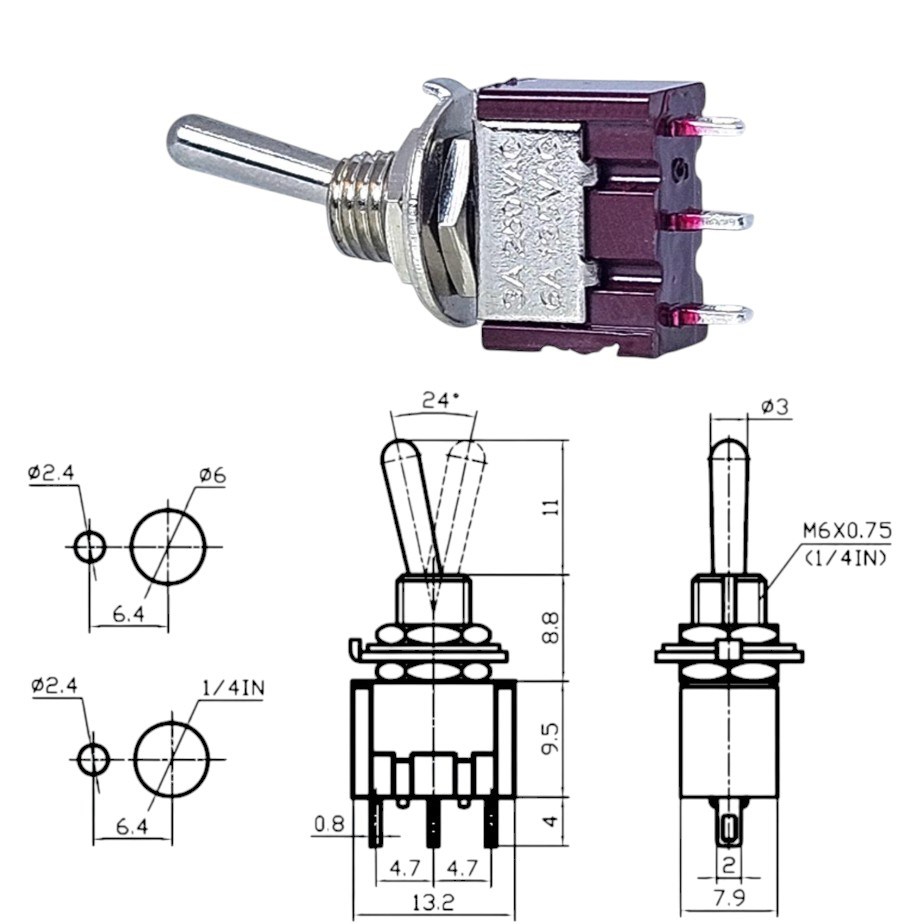 IC-139A Toggle Switch ON-OFF (Kaliteli) Ø6mm MTS-102