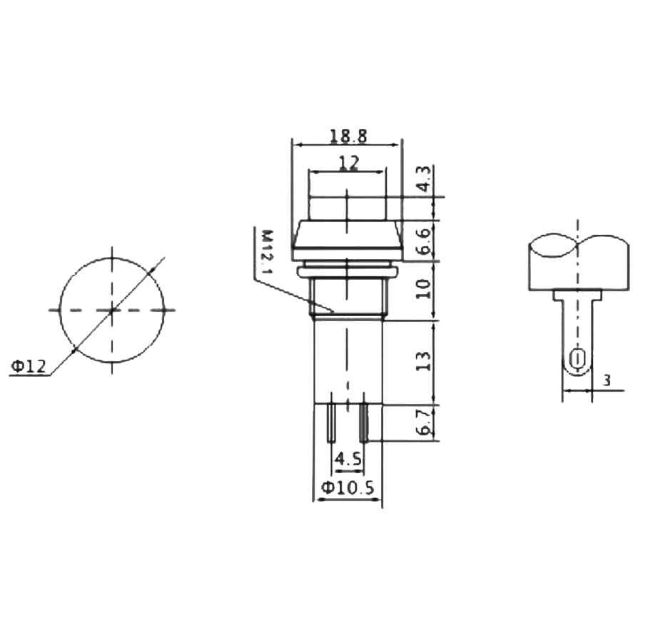 IC-187 Buton Ø12mm Normalde Kapalı (Ters Kontak)
