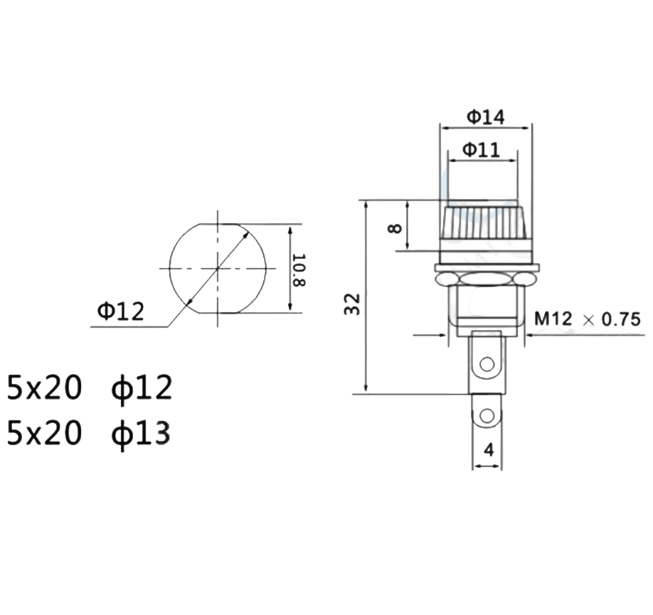 IC-235 Sigorta Yuvası 5x20mm Ø12mm - Ø13mm