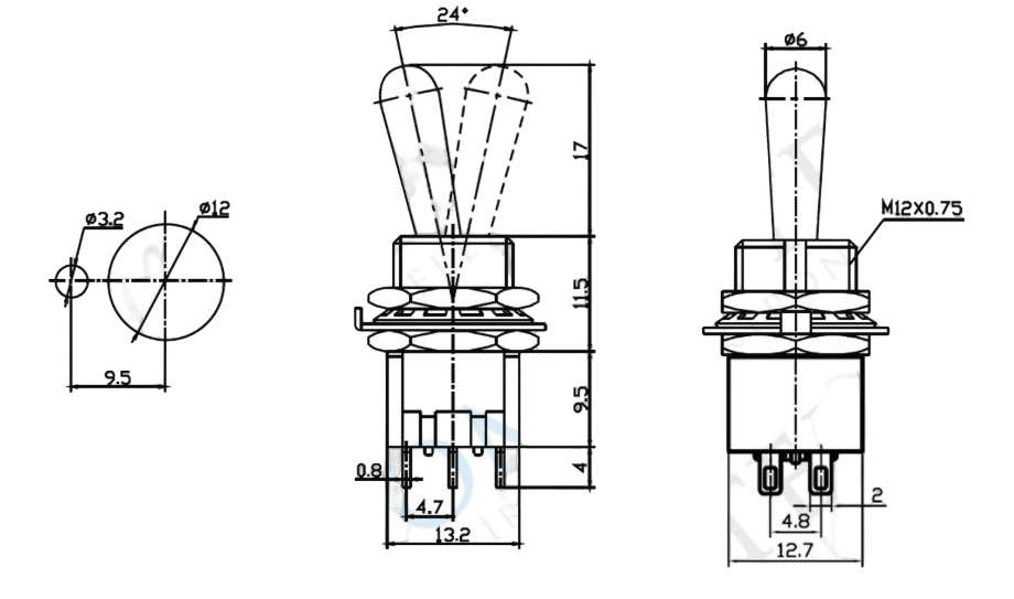 IC-148H Toggle Switch ON-OFF-ON Ø12mm MTS-203L