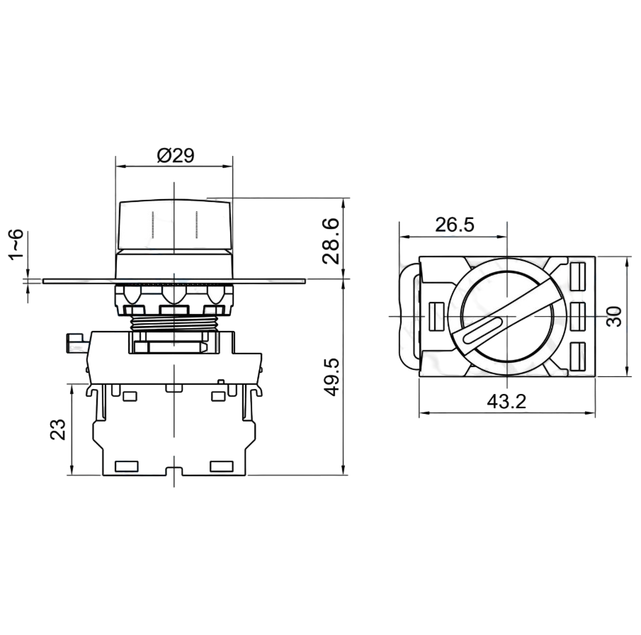 LAY25-ED21 22mm Mandal Buton 0-1 Kalıcı (1NO)