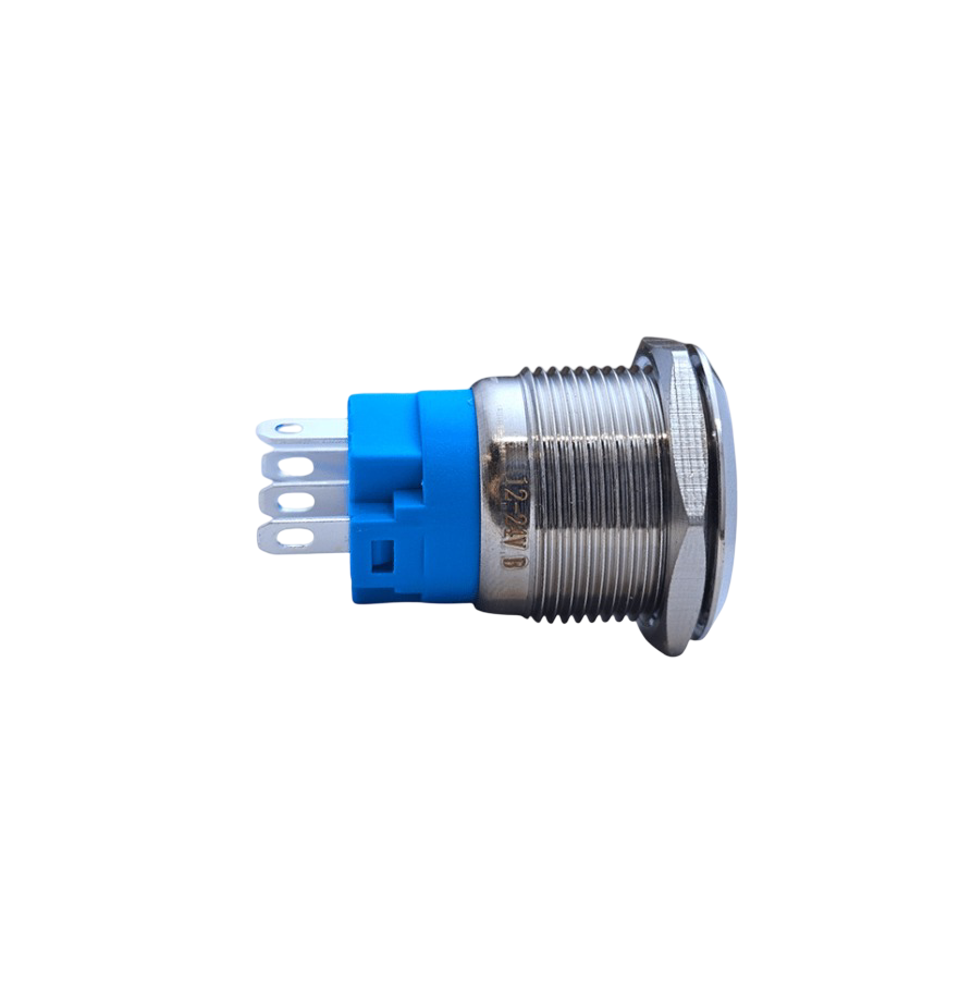 E2 19MM METAL BUTON KALICILI 12-24V MAVİ LED 1NO/1NC
