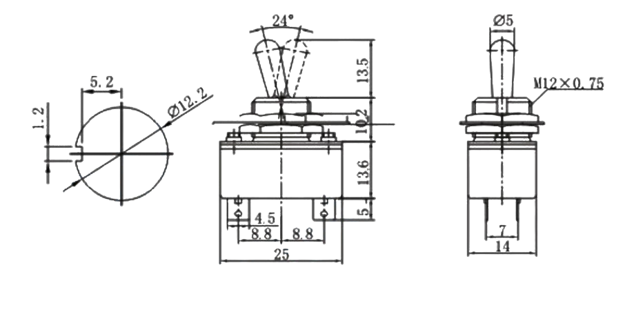 IC-150 Toggle Switch 4P ON-OFF Ø12mm KNC3-1X2
