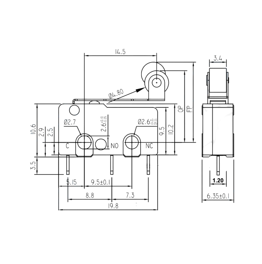 IC-169 Micro Switch İğne (PCB) Bacak Makaralı