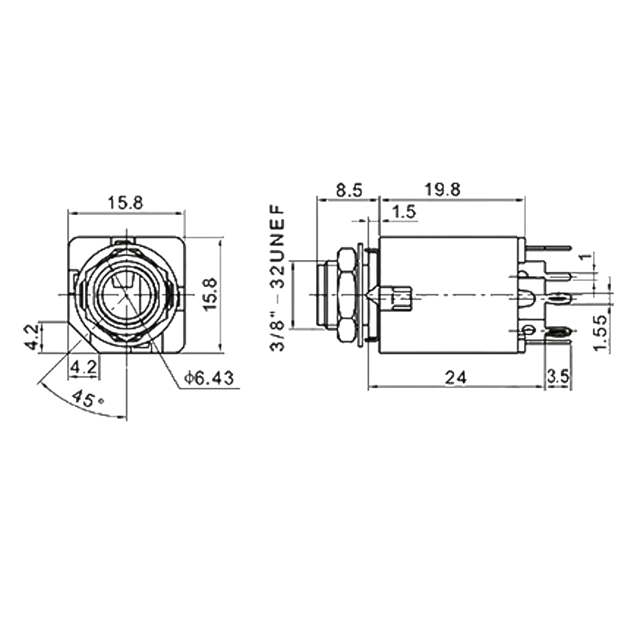 IC-261G-1 6,3mm Stereo Jack Dişi Şase 180° 5P