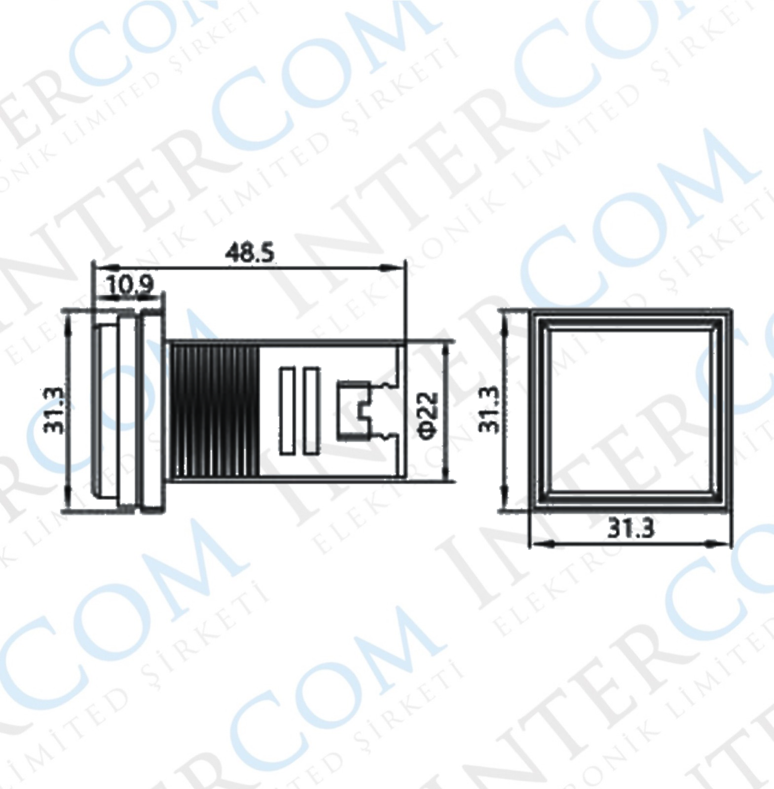 AD22-22VAS 22mm Dijital Volt-Ampermetre Kare