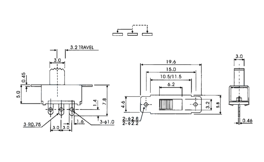 IC-207 Slide Switch ON-OFF 3P