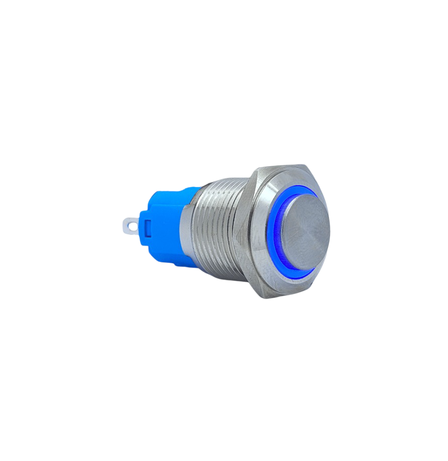 E21 16MM METAL BUTON KALICILI 12-24V MAVİ LED 1NO/1NC