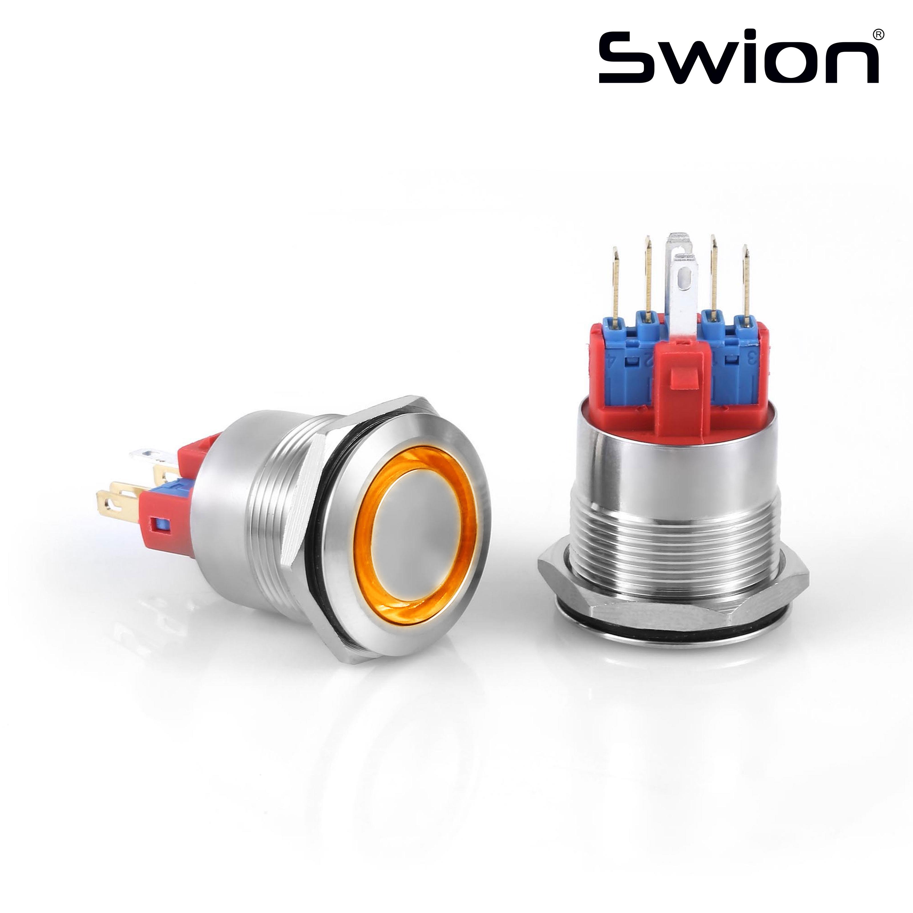 D75 | 22MM  METAL YAYLI BUTON 12-24V TURUNCU LED