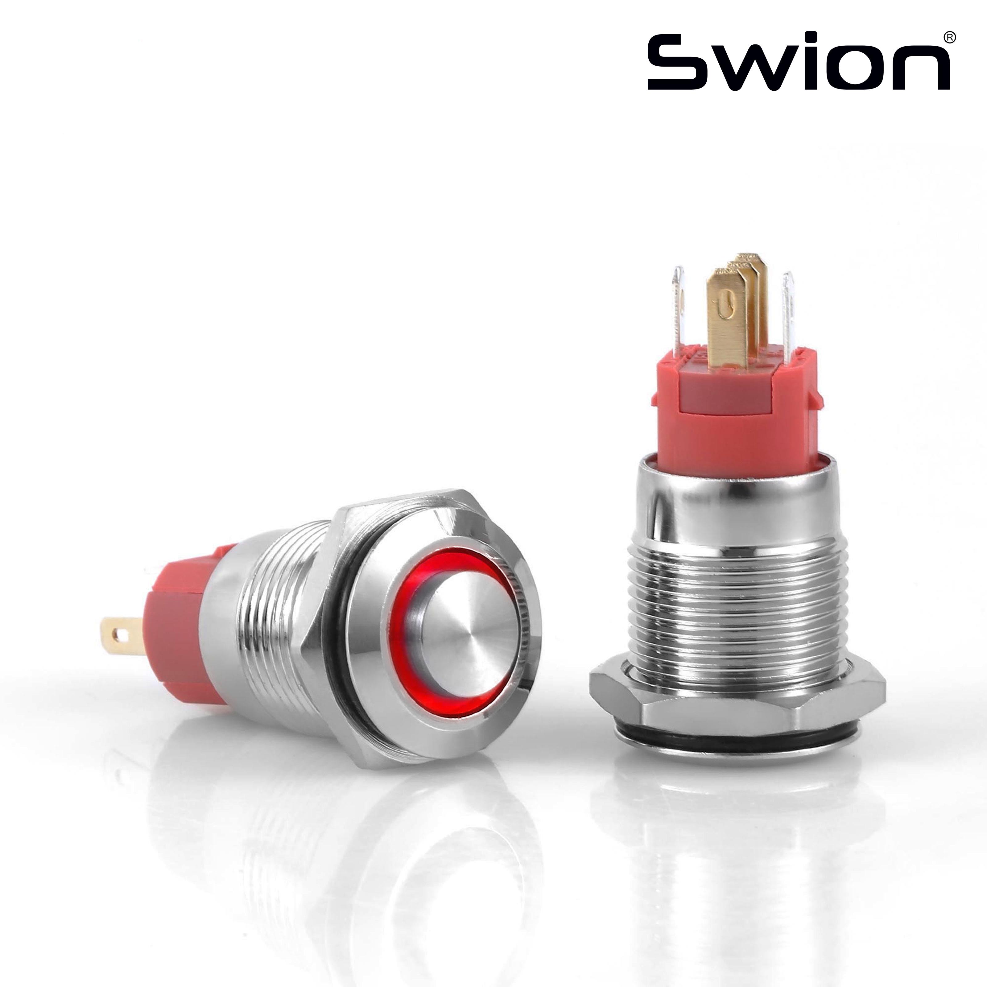 D19 | 16MM METAL KALICILI BUTON 12-24V KIRMIZI LED