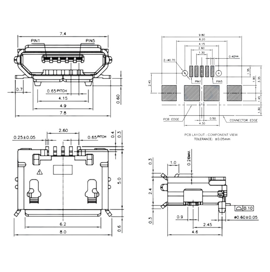 IC-266A-3 Mikro USB Şasesiz Mini 5 Pin