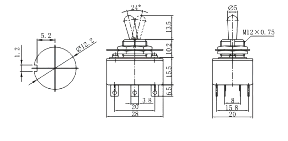 IC-151 Toggle Switch 6P ON-OFF Ø12mm KN3C-202P