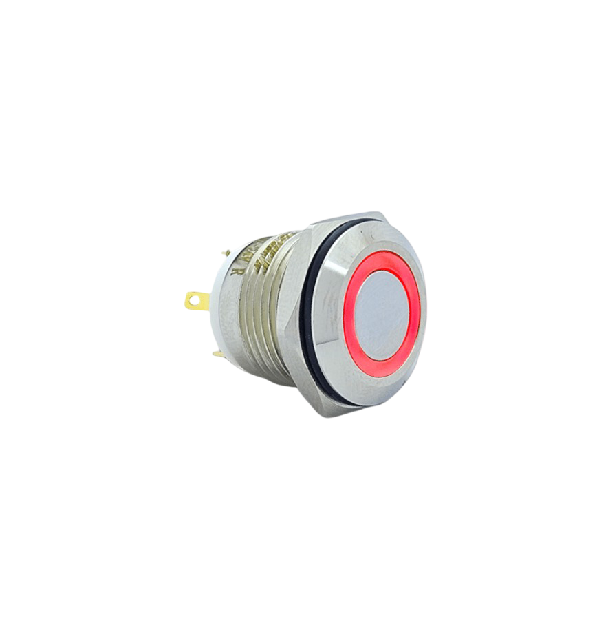 E34 16MM METAL BUTON YAYLI 12-24V KIRMIZI LED 1NO