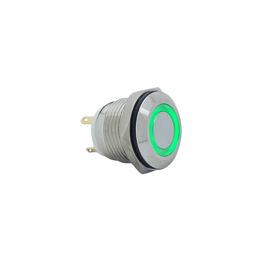 E35 16MM METAL BUTON YAYLI 12-24V YEŞİL LED 1NO