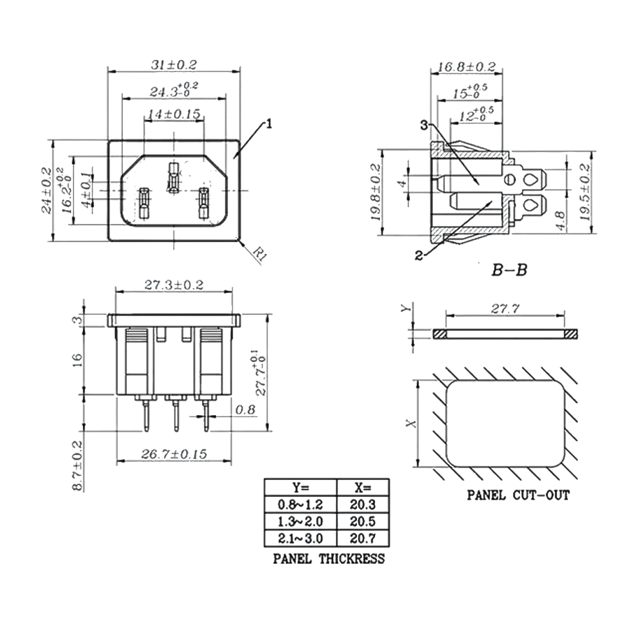 IC-212B C14 Power Soket Erkek Kulaksız AS-04