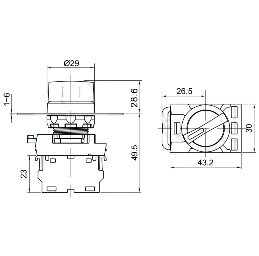 LAY25-ED33 22mm Mandal Buton 1-0-2 Kalıcı (2NO)