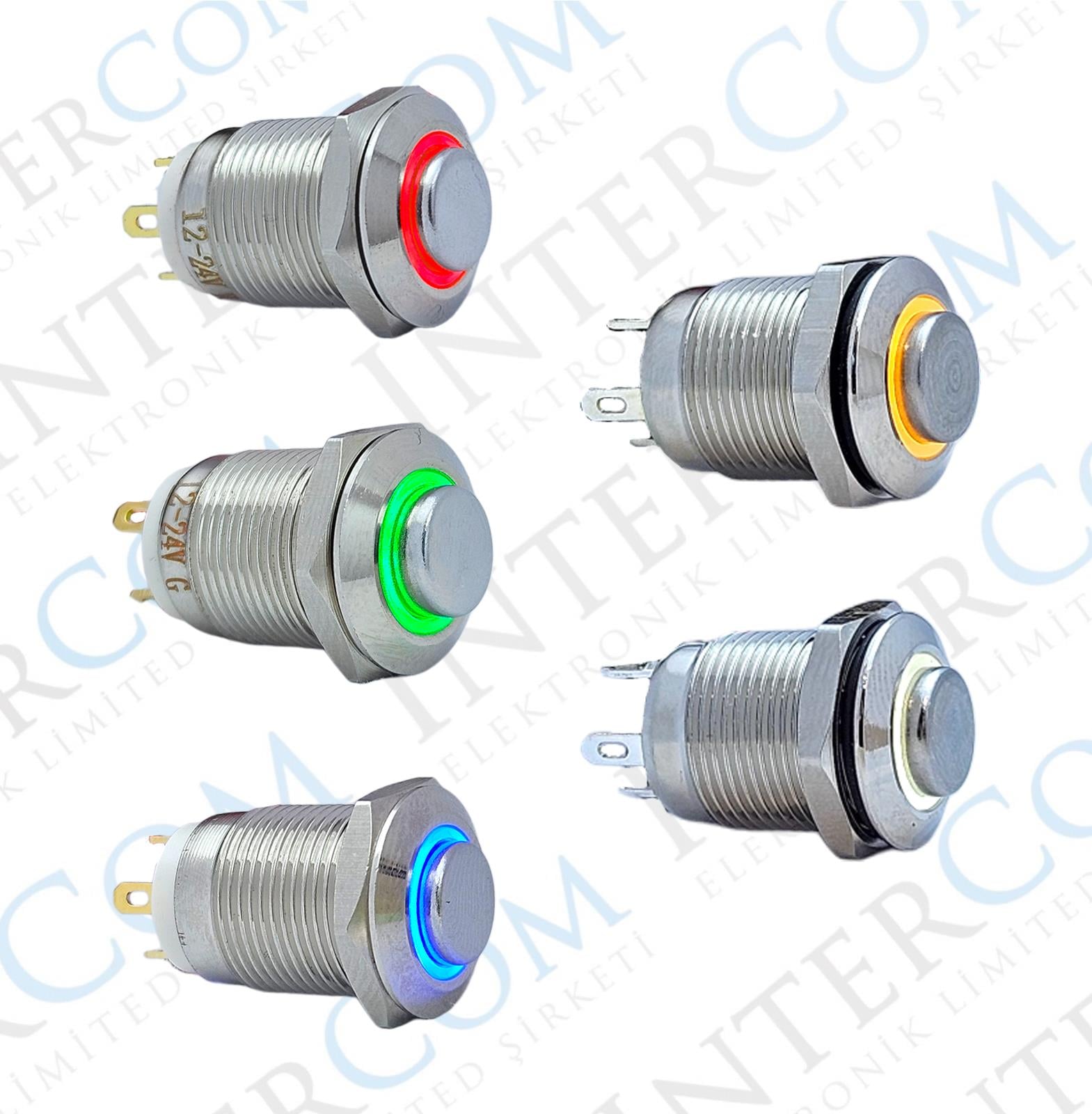 12MM YAYLI LEDLİ METAL BUTON - 1NO - IP67