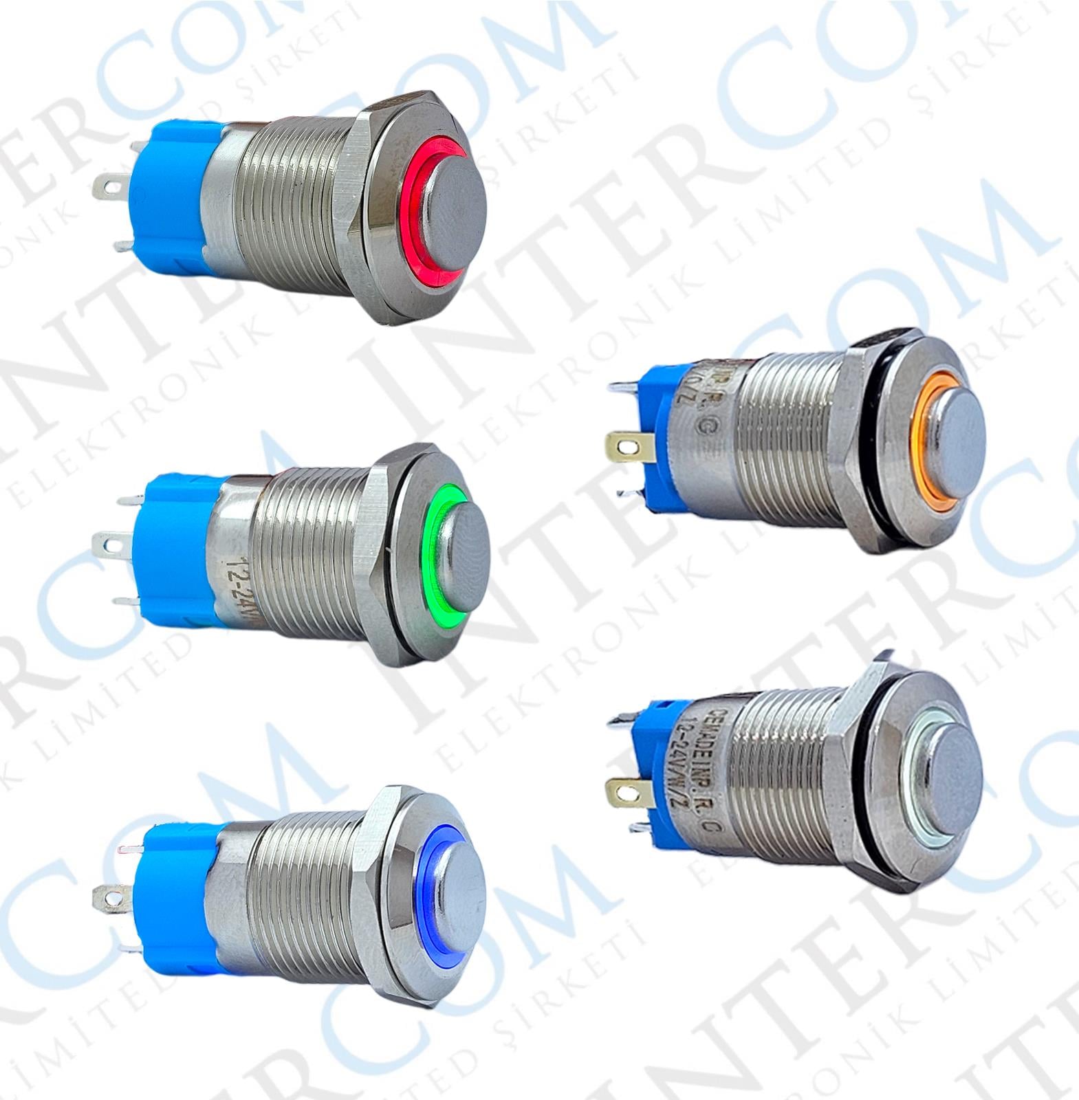 12MM KALICILI LEDLİ METAL BUTON - 1NO - IP67