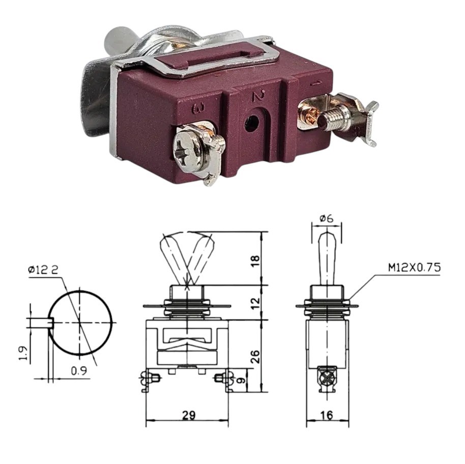 IC-157S SWION Toggle Switch 15AMP 6P ON-OFF Ø12mm XT-22B