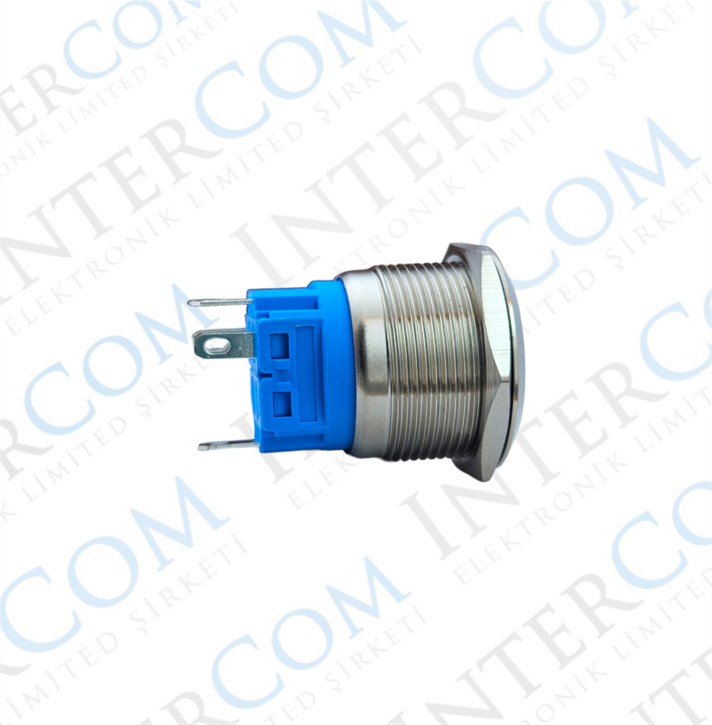 E71 22MM METAL BUTON YAYLI 12-24V MAVİ LED 1NO/1NC