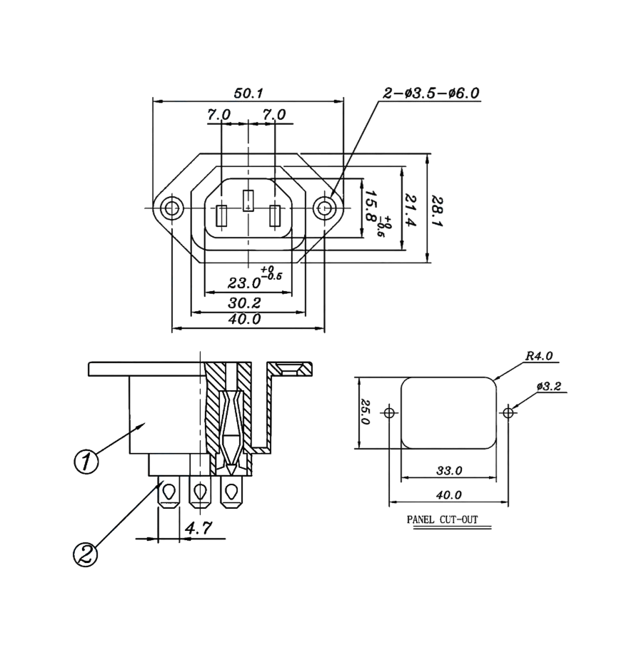 IC-212A-S C13 Power Soket Dişi Kulaklı - UL Sertifikalı