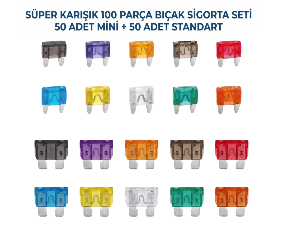IC-274B Kutulu Mini & Standart Karışık Oto Bıçak Sigorta Seti 100 Parça