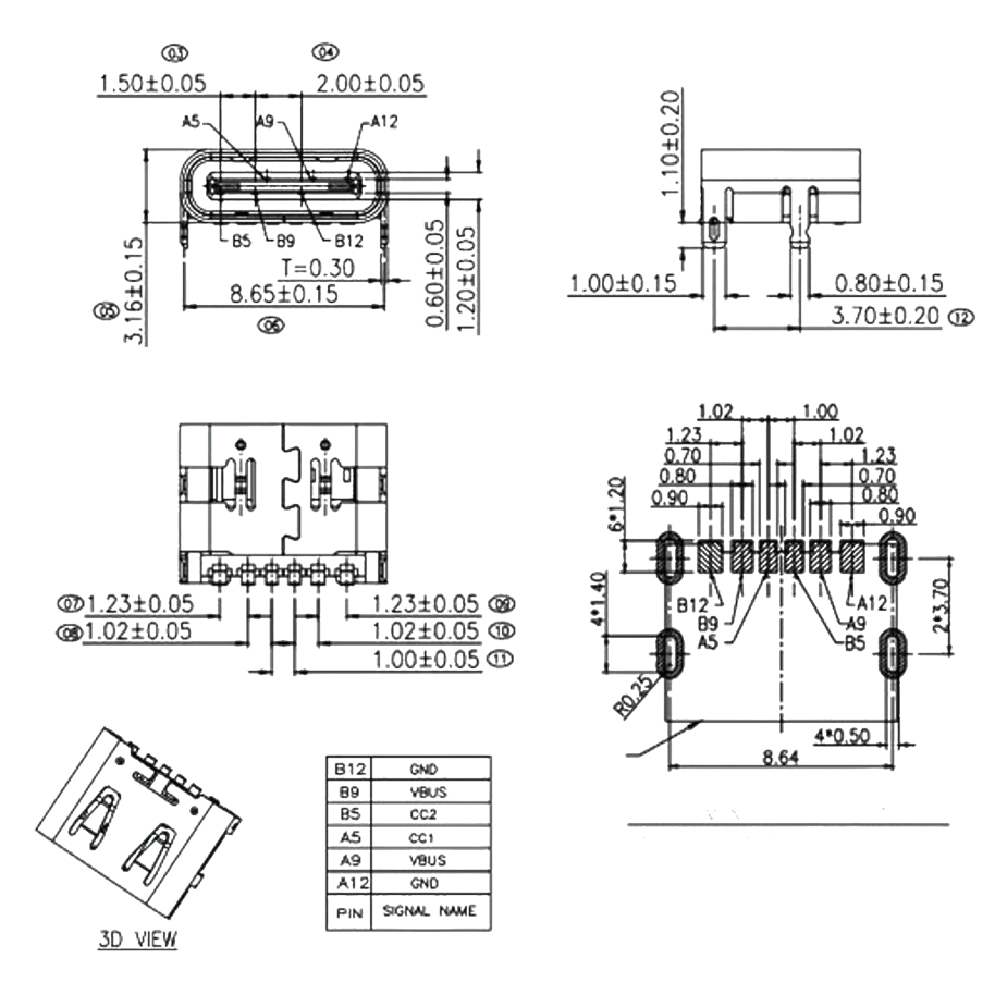 IC-266B-3 Type-C Şase Dişi 6 Pin