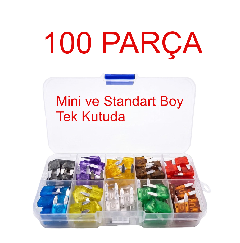 IC-274B Kutulu Mini & Standart Karışık Oto Bıçak Sigorta Seti 100 Parça