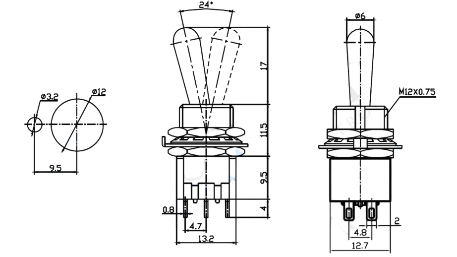 IC-148G Toggle Switch ON-OFF Ø12mm MTS-202L