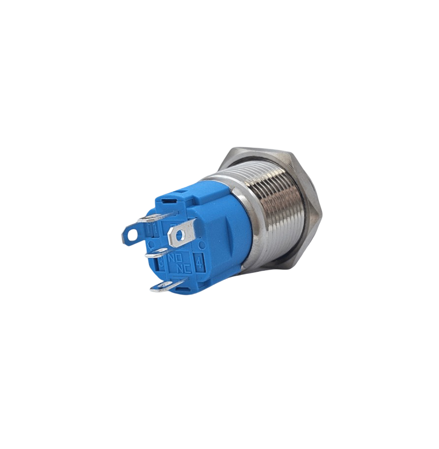 E21 16MM METAL BUTON KALICILI 12-24V MAVİ LED 1NO/1NC