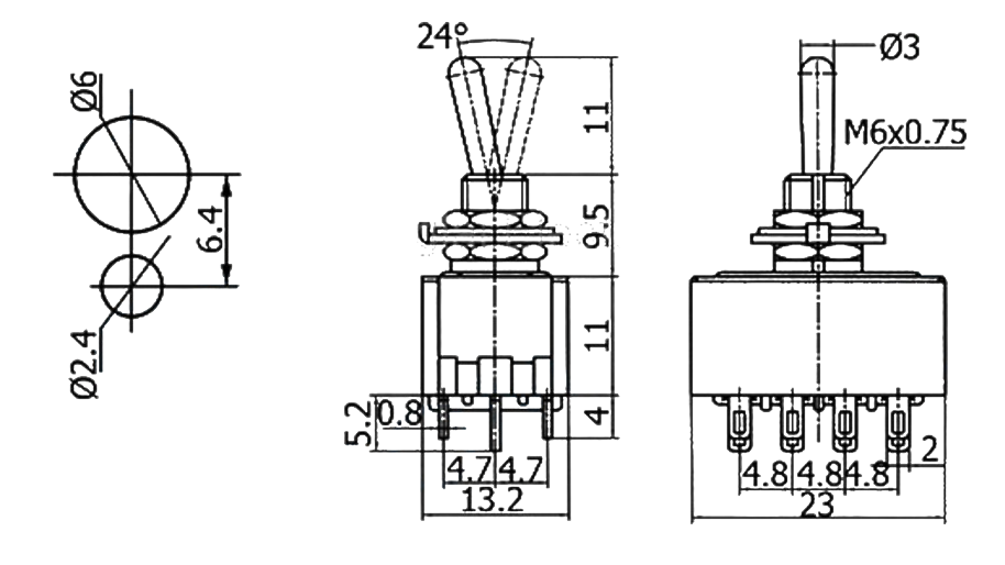 IC-148C Toggle Switch ON-OFF Ø6mm MTS-402
