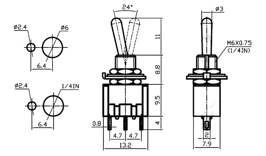IC-139 Toggle Switch ON-OFF Ø6mm MTS-102