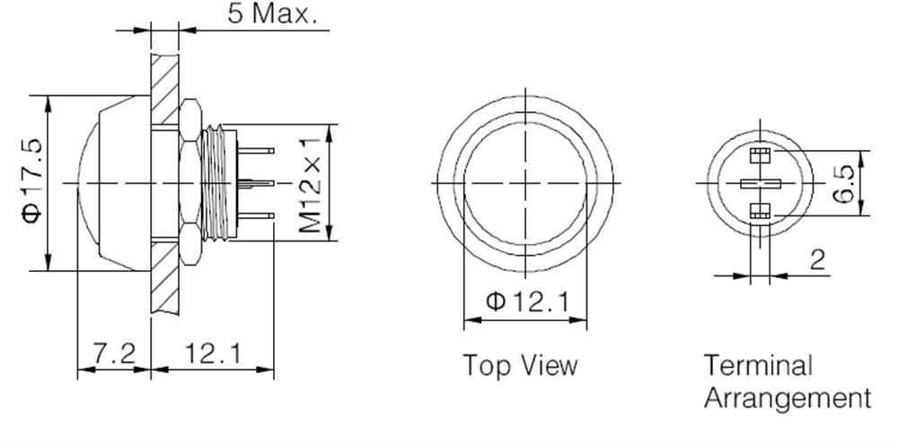 GQ12B-10J-A 12mm Aluminyum/Plastik Yaylı Buton IP65