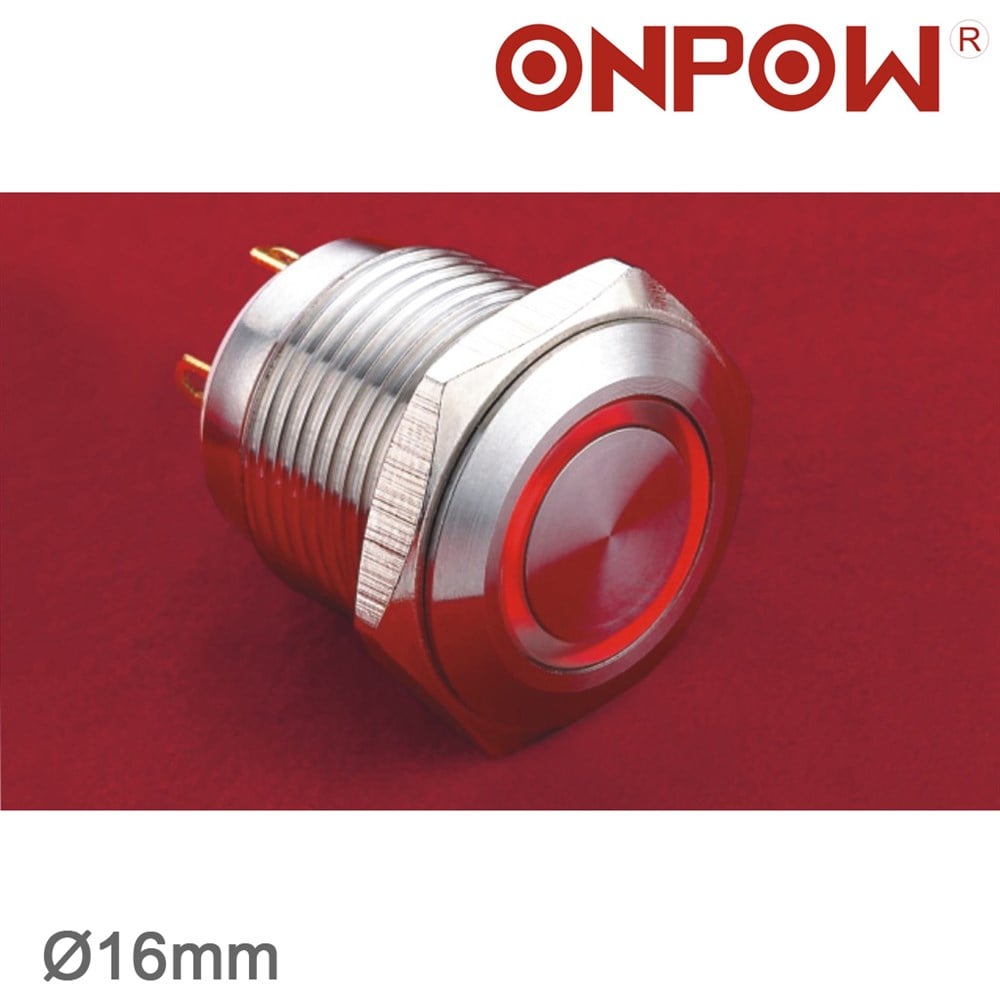 GQ16F-10E 16mm Metal LED'li Yaylı IP65