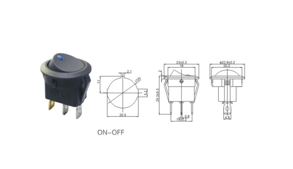 IC-132 Yuvarlak Nokta Işıklı Anahtar ON-OFF 3P 220 volt KCD1-8-101EN