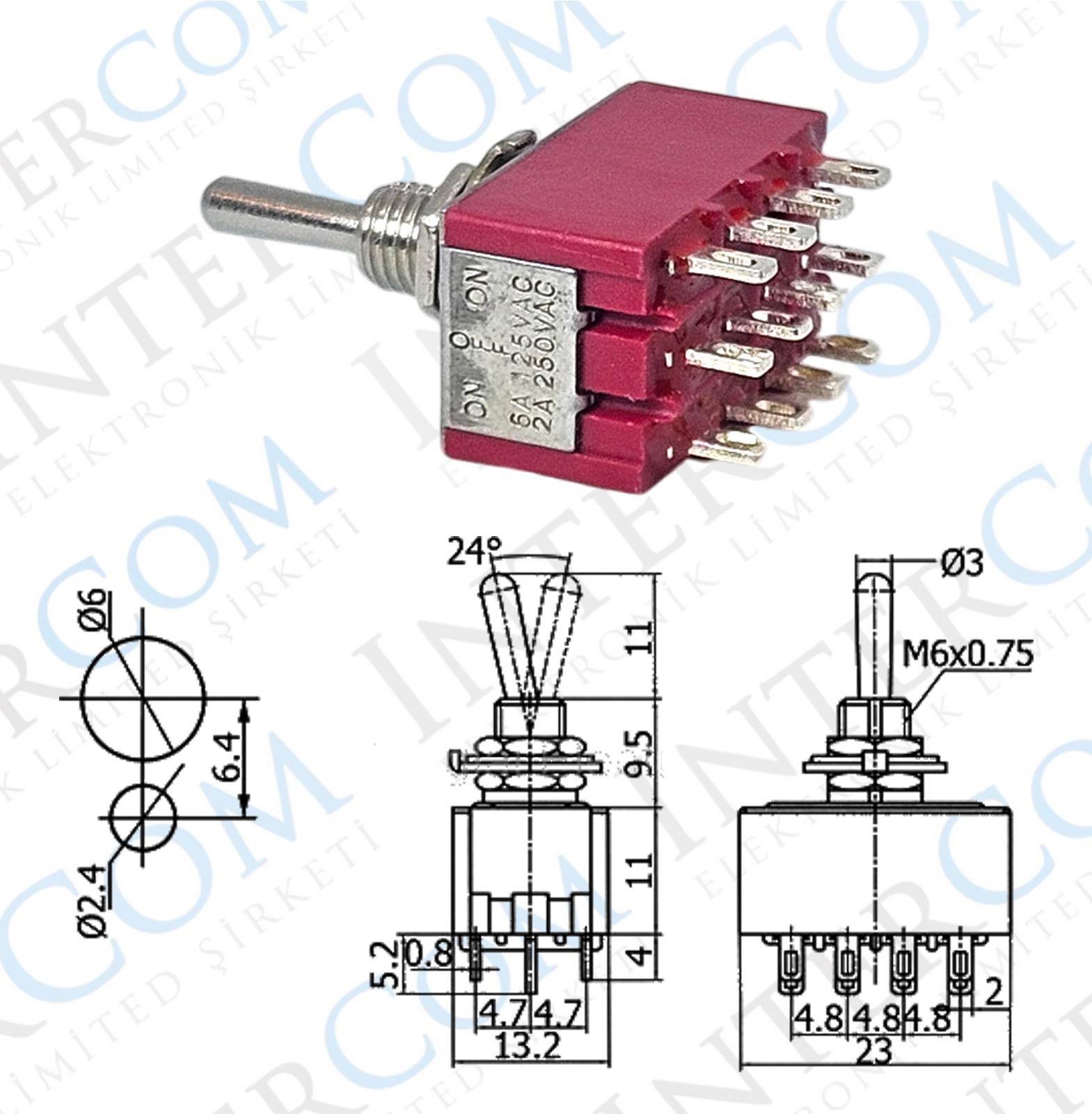 IC-148D Toggle Switch ON-OFF-ON Ø6mm MTS-403