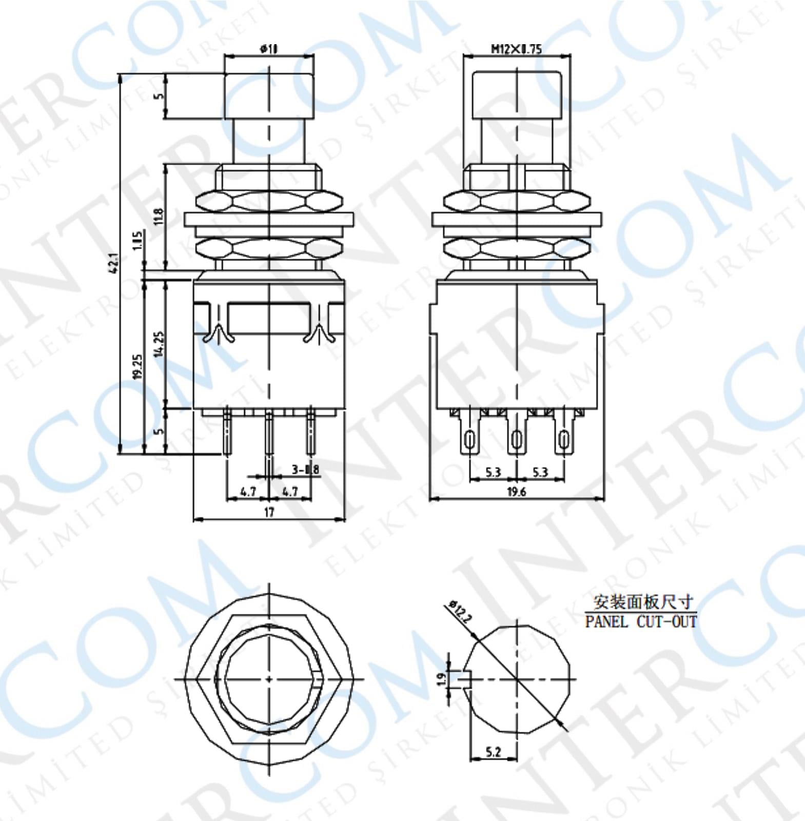 IC-148J-9 Pedal Switch Kalıcılı 9P Ø12mm PBS-24-302