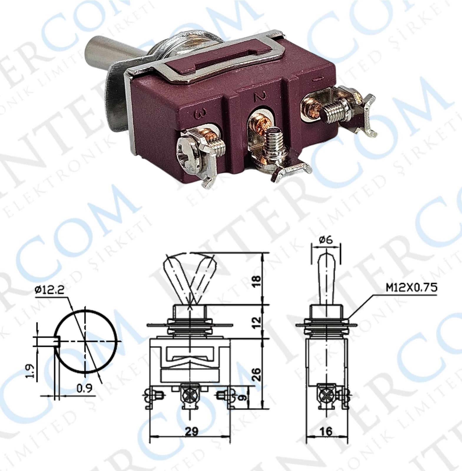 IC-155S SWION Toggle Switch 3P MOM-OFF-MOM Ø12mm XT-13BF