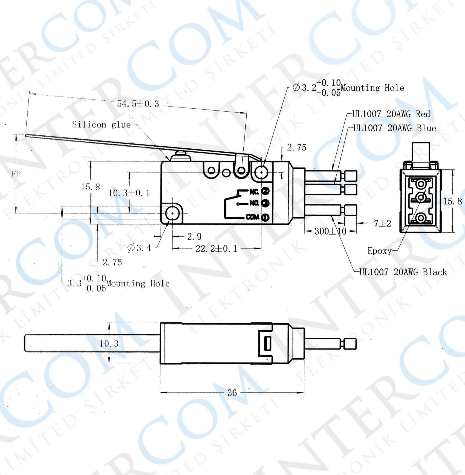 IC-173W Micro Switch Kablolu Su Geçirmez - Uzun Palet 10A