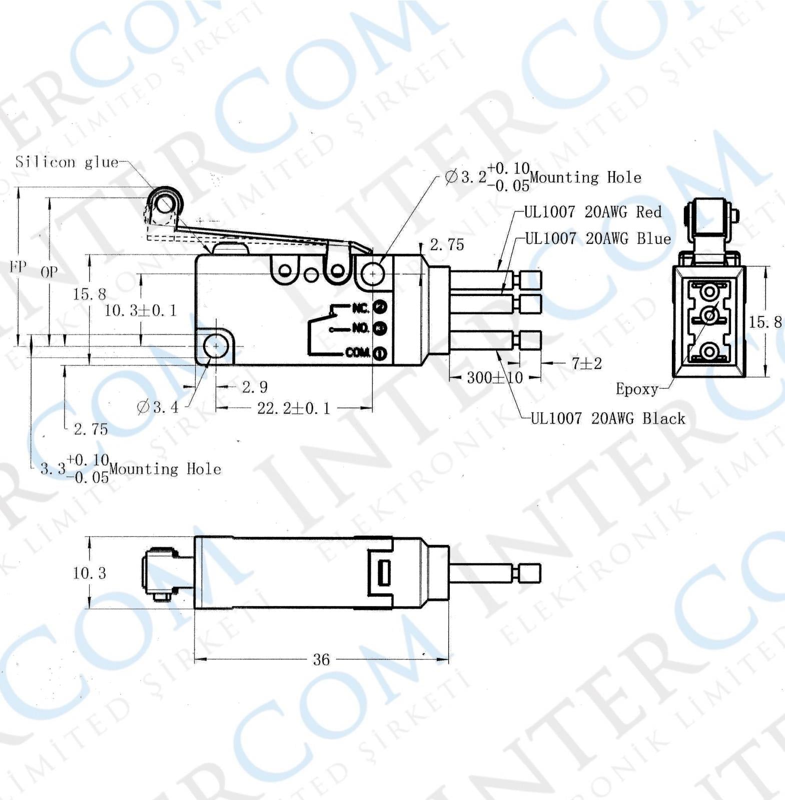 IC-174W Micro Switch Kablolu Su Geçirmez - Uzun Makara 10A