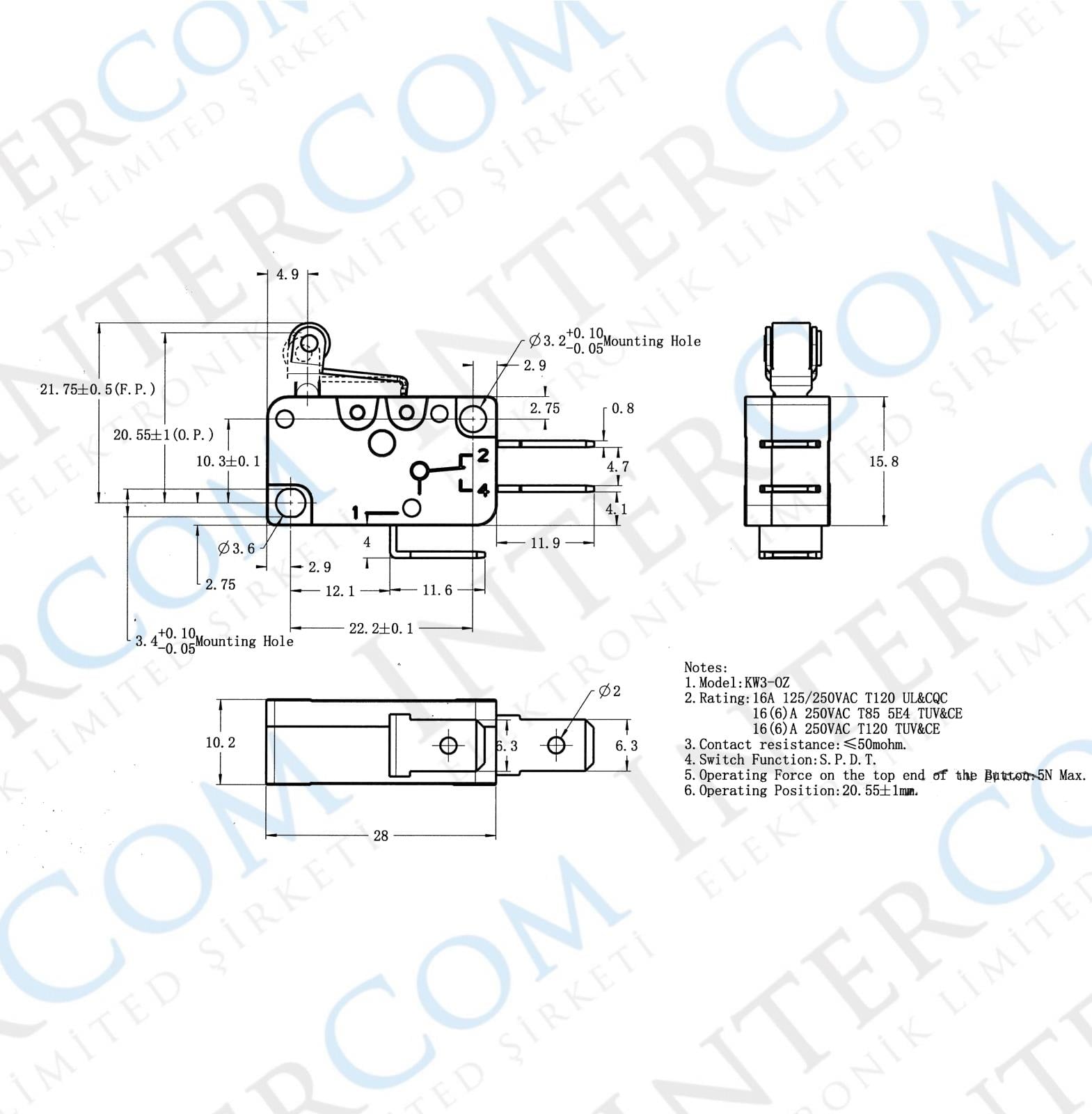 IC-175 Micro Switch Kısa Makara 16A - Ekonomik