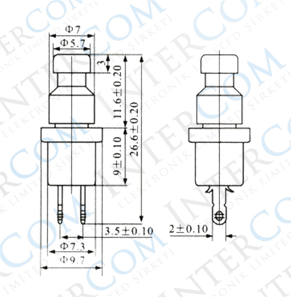 IC-178 Buton Ø7mm Normalde Kapalı (Ters Kontak)