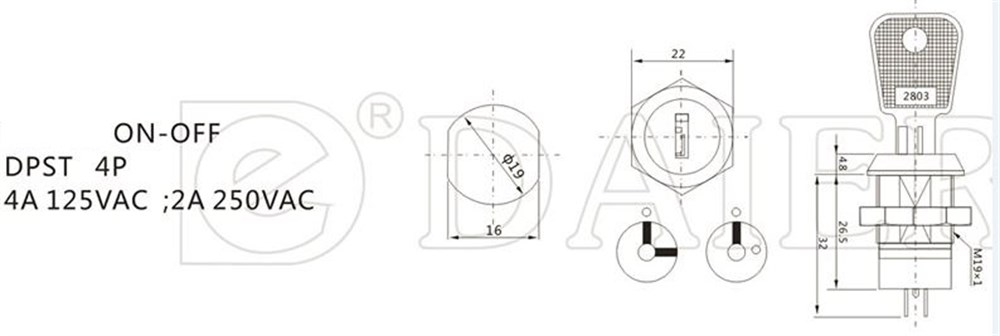 IC-195C Anahtarlı Switch 0-1 Ø19mm K19-02-201