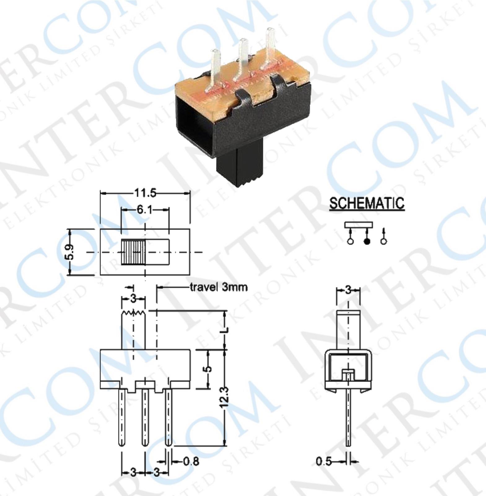 IC-205 Slide Switch ON-OFF 3P PCB