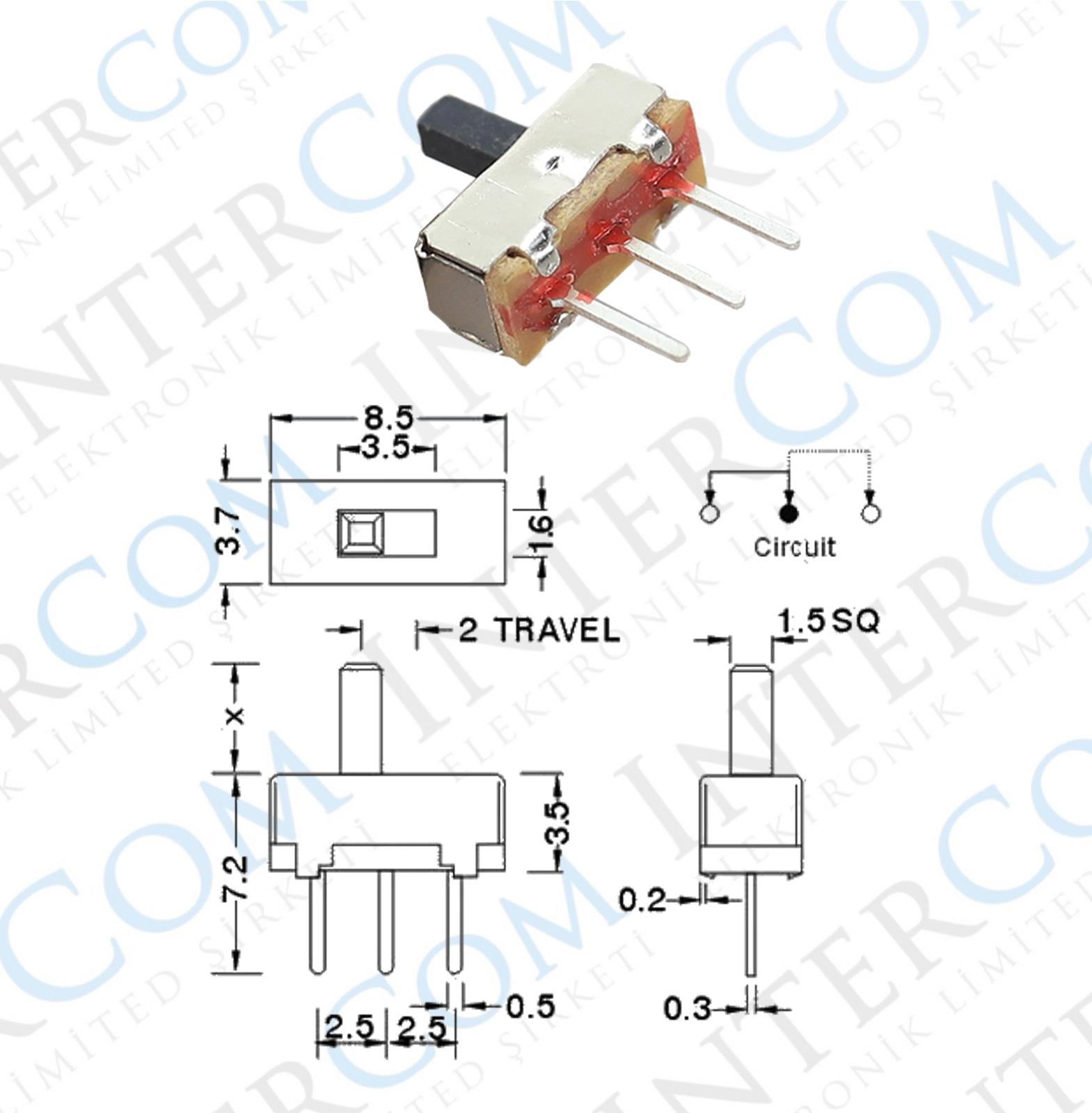 IC-205-S Mikro Slide Switch ON-OFF 3P PCB