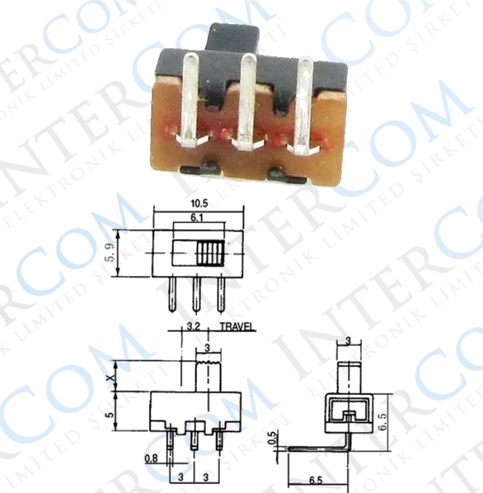 IC-206 Slide Switch ON-OFF 3P 90° PCB