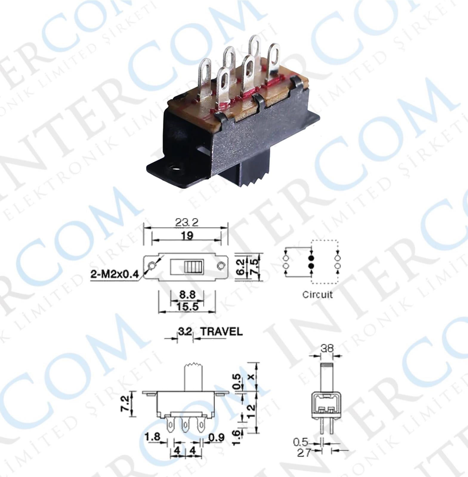IC-208 Slide Switch ON-OFF 6P