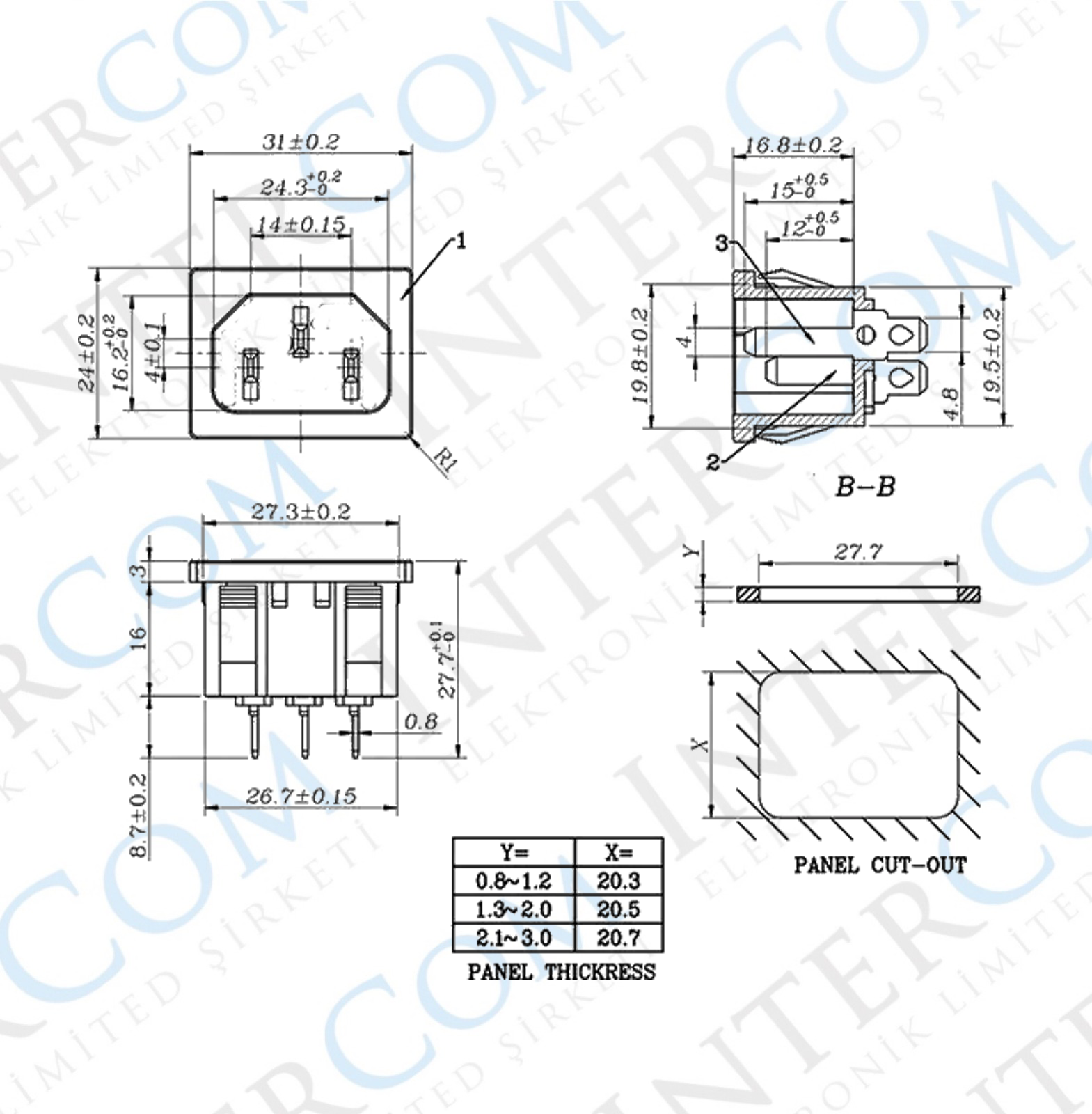 IC-212B C14 Power Soket Erkek Kulaksız AS-04