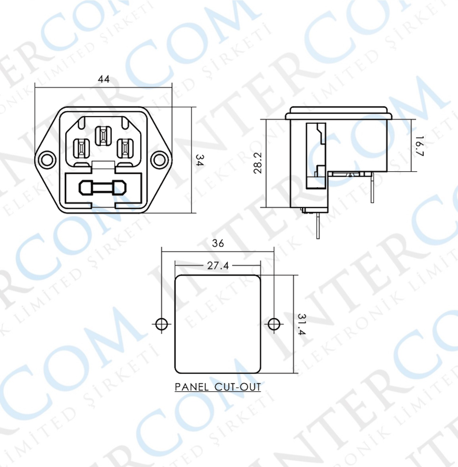 IC-213B C14 Power Soket Erkek Çift Fuseli Kulaklı