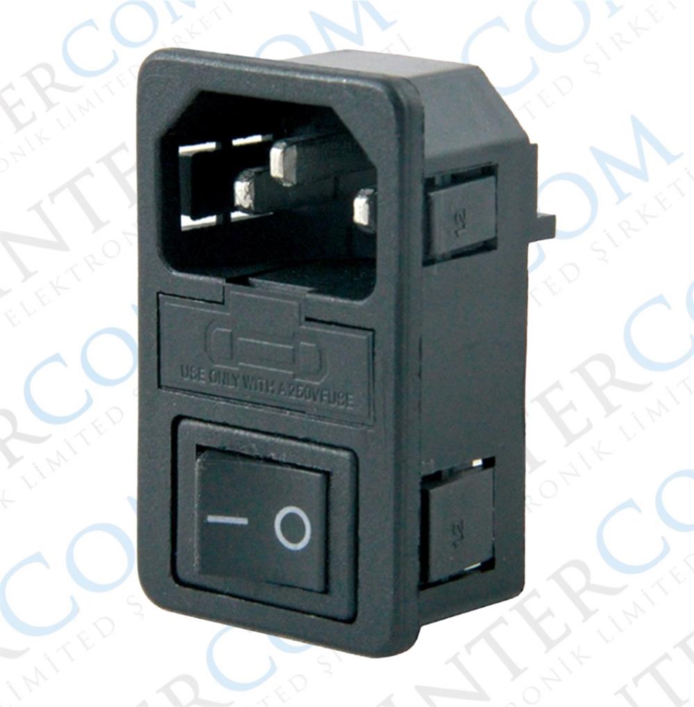 IC-214A C14 Power Soket Erkek Anahtarlı Fuseli Kulaksız AS-10